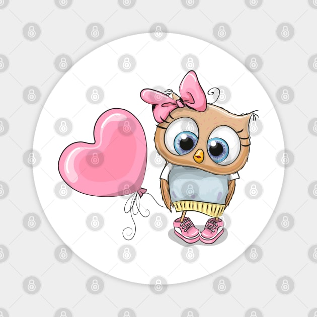 Cute fashionable owl in sneakers with a balloon in the shape of a heart Magnet by Reginast777